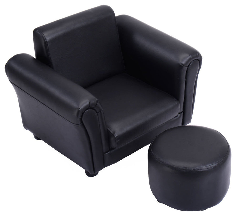 Costway Black Kids Sofa Armrest Chair Couch Children Toddler w/ Ottoman