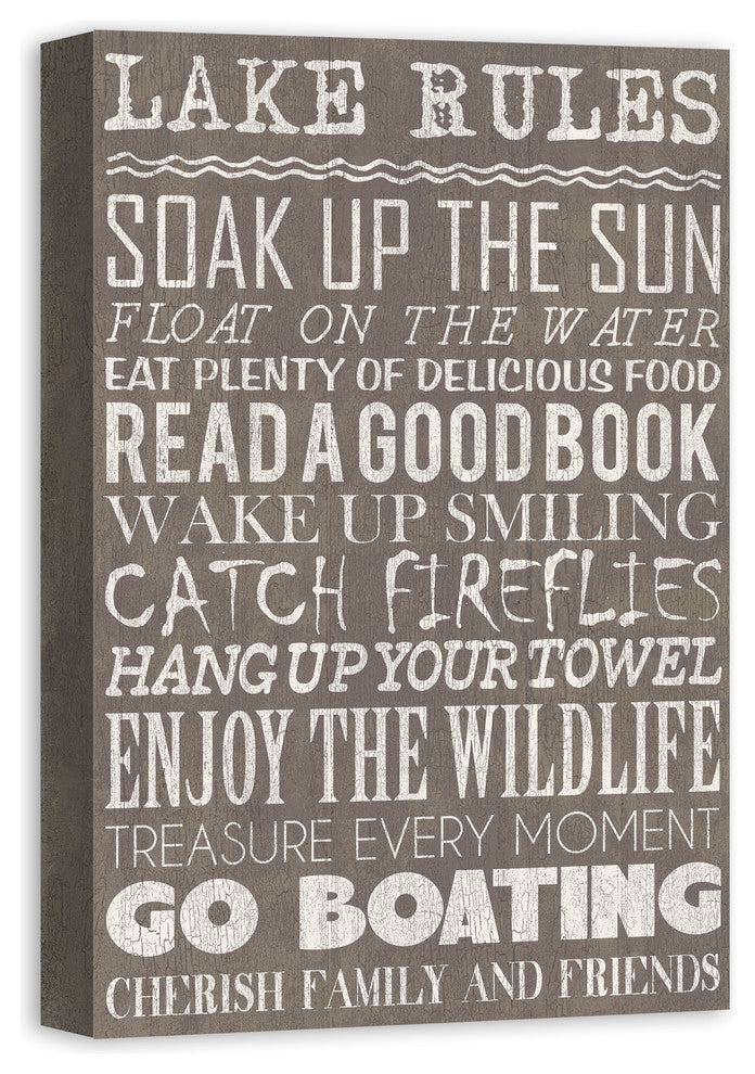 Lake Rules Gray Wall Art, 16"x24"