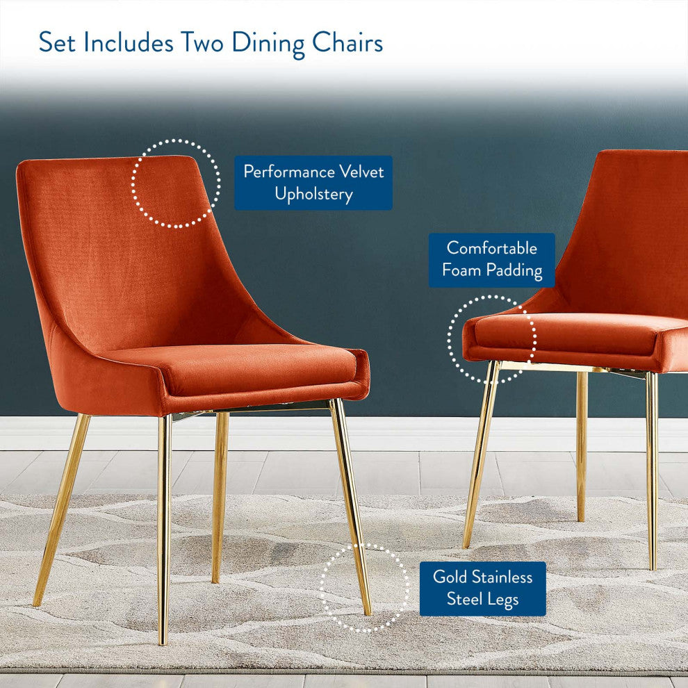 Viscount Performance Velvet Dining Chairs Set of 2 Gold Orange