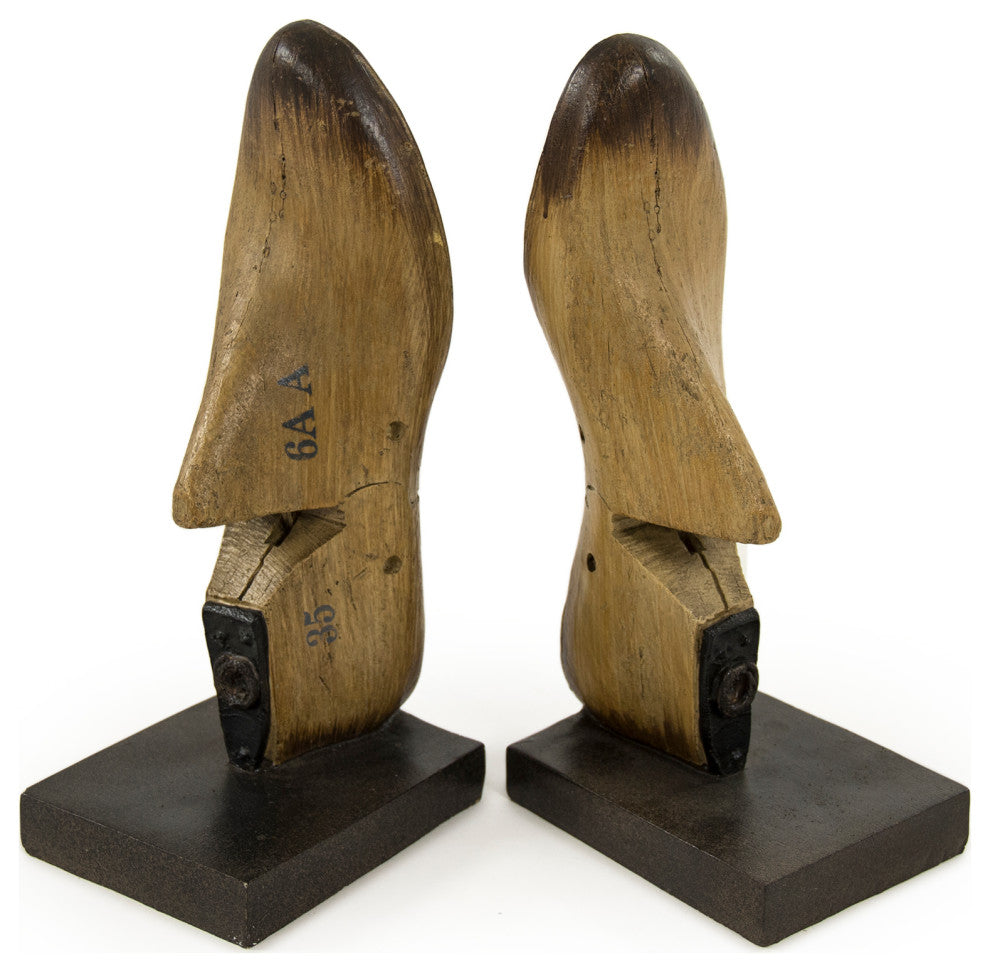 Resin Shoe Bookends, Beige, Distressed Browns, Black