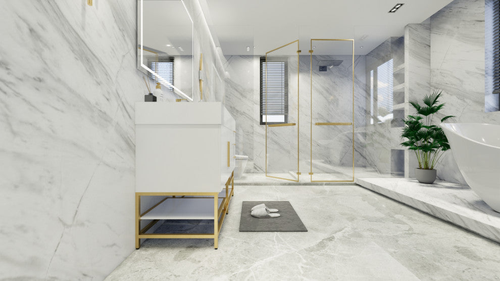 Madison 48" Free Standing Vanity with Reinforced Acrylic Sink, High Gloss White