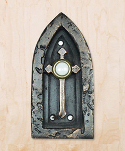 Cathedral Bell Plate With Button, Polished Pewter