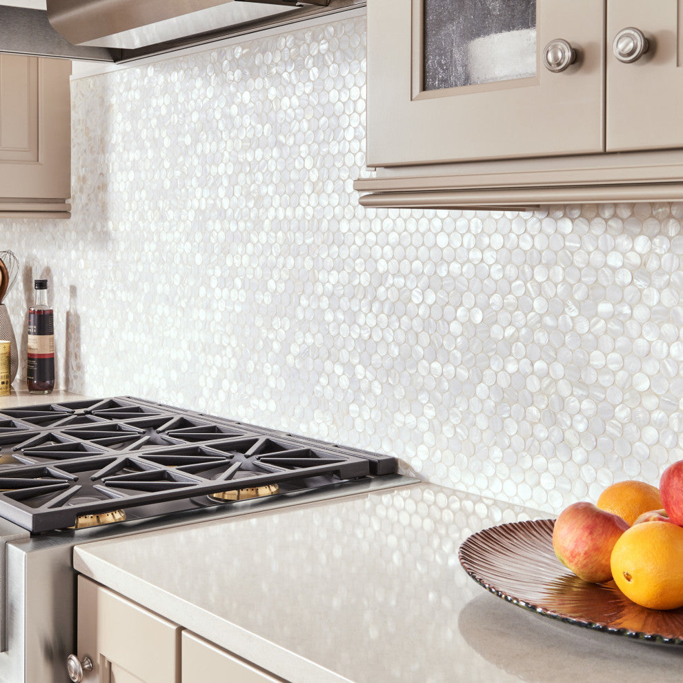 Conchella Penny Mosaic Wall Tile, White