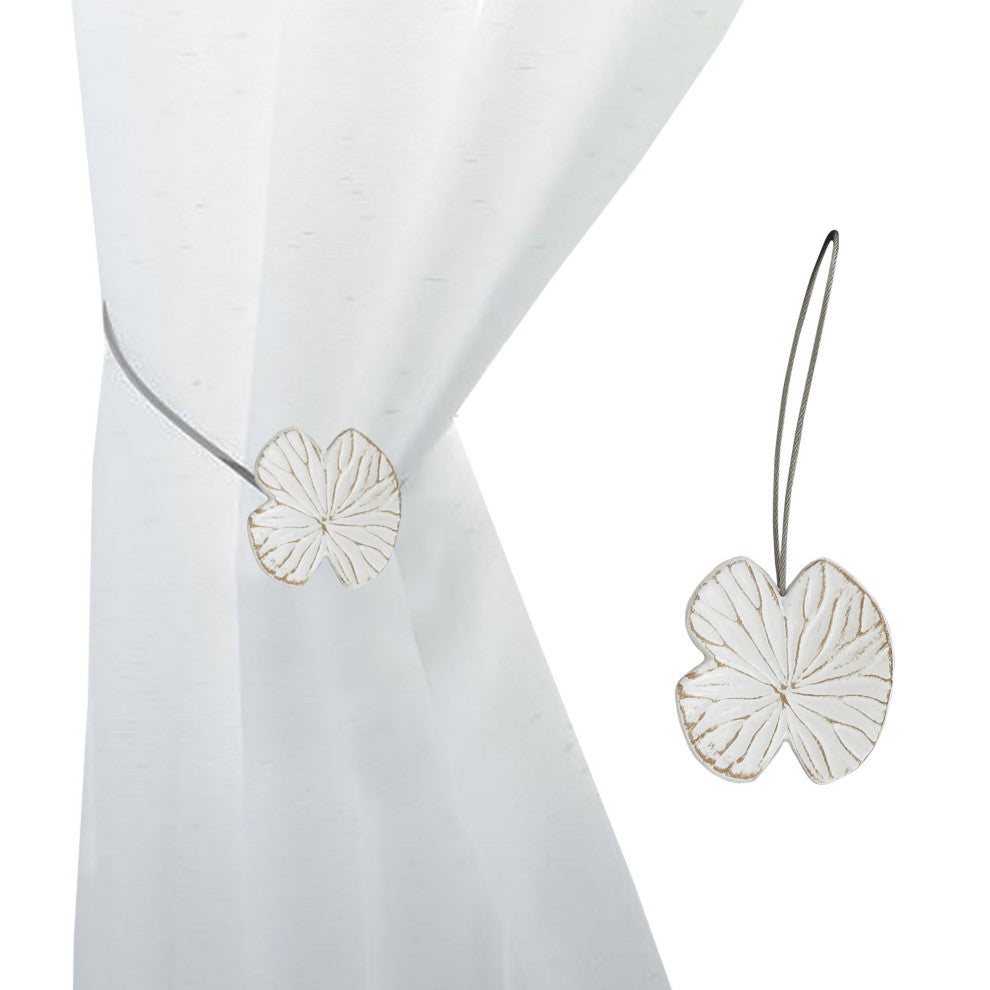 Magnetic Water Lily Curtain Tiebacks "“ Resin Floral Design, White, Pack of 1