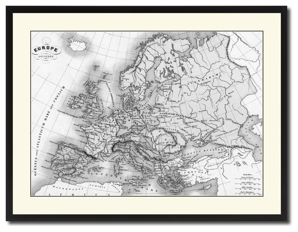 Ancient Europe Vintage B&W Map Canvas Print, 28"x37"