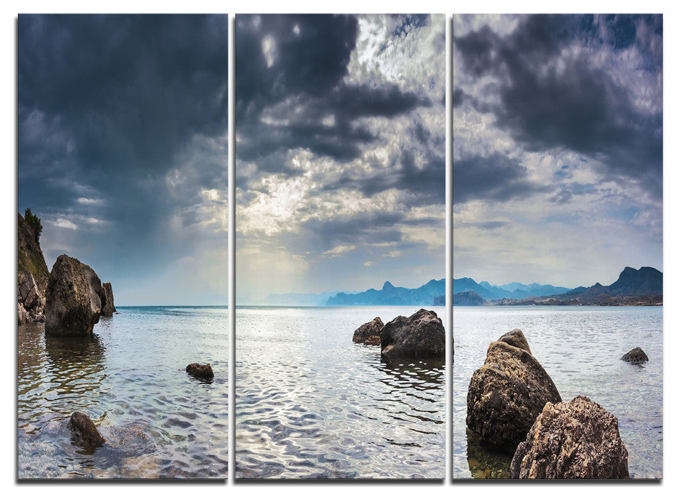 "Black Seas in Crimean Peninsula Panorama" Metal Wall Art, 3 Panels, 36"x28"
