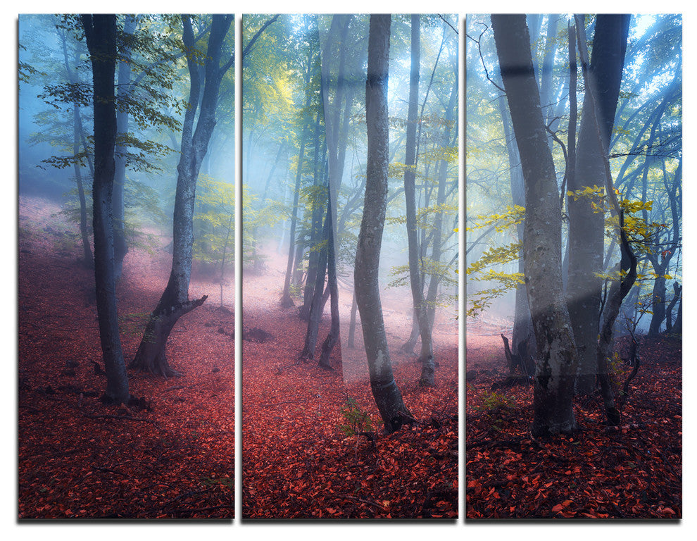 "Mysterious Fairytale Green Wood" Photo Metal Wall Art, 3 Panels, 36"x28"