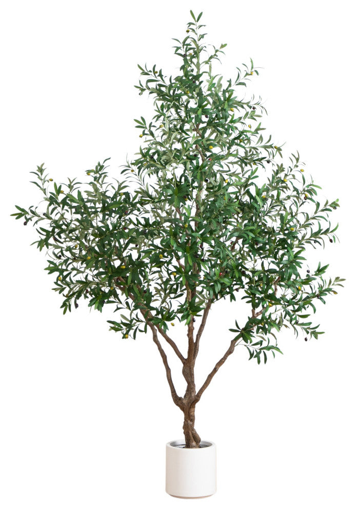 8ft. Artificial Grand Olive Tree, White Decorative Planter