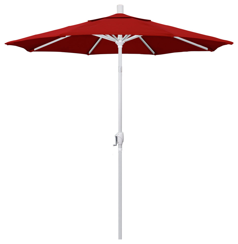 7.5' Matted White Push-Button Tilt Crank Aluminum Umbrella, Red Pacifica