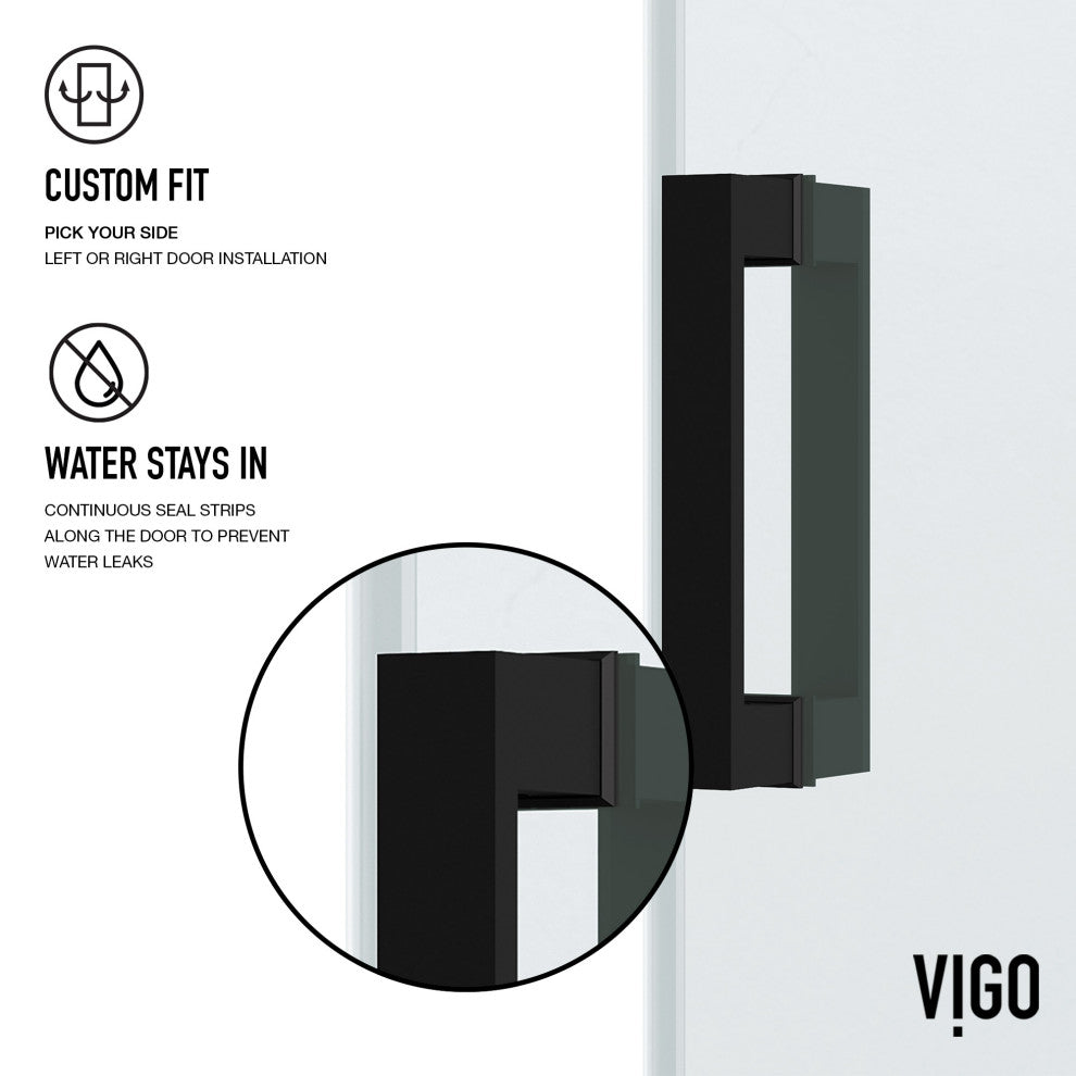 VIGO Ryland 58" to 60" W x 73" H Frameless Track Sliding Shower Door, Matte Black, Clear Glass