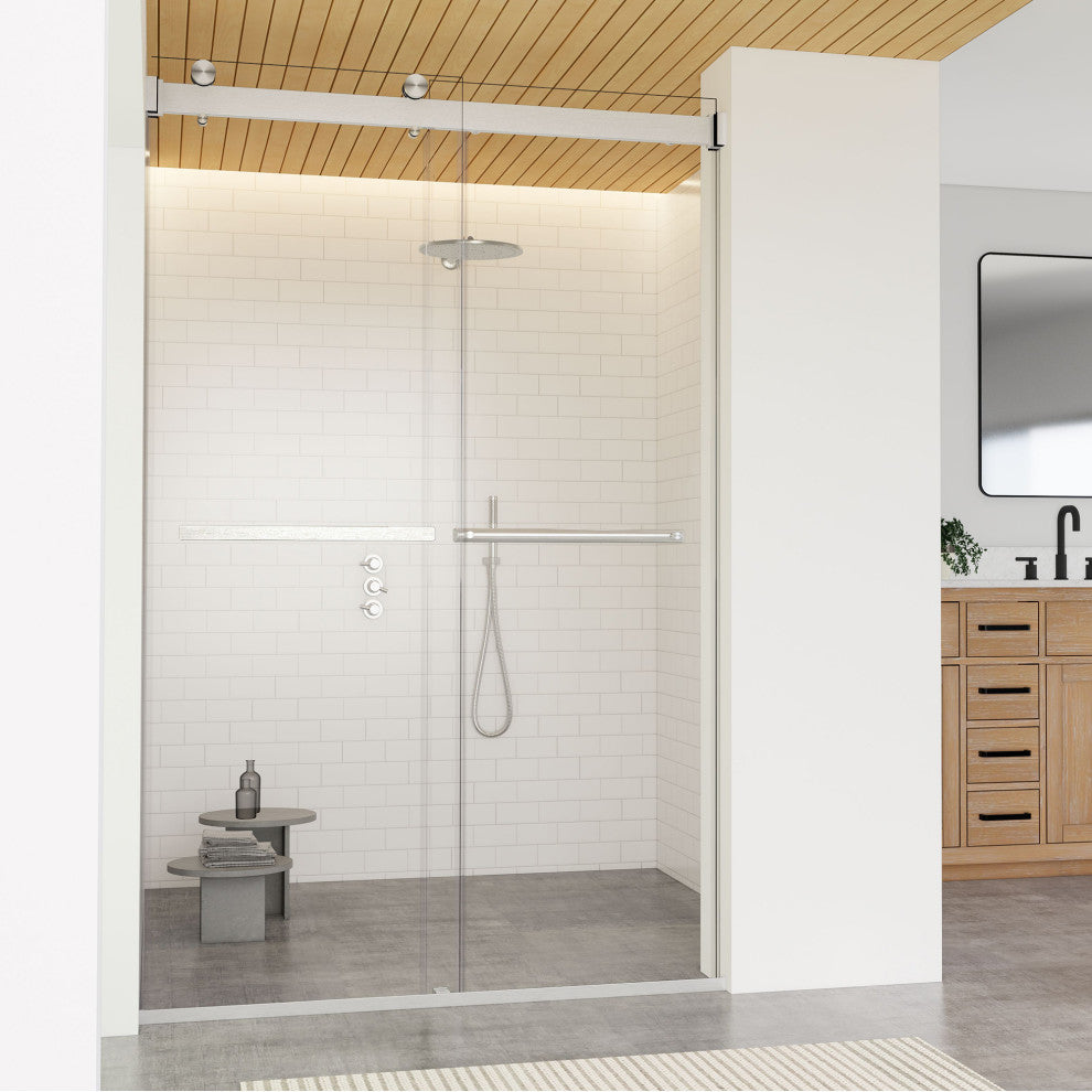 Marcelo By Pass Frameless Shower Door, Clear Glass, Brushed Nickel, 48"wx76"h