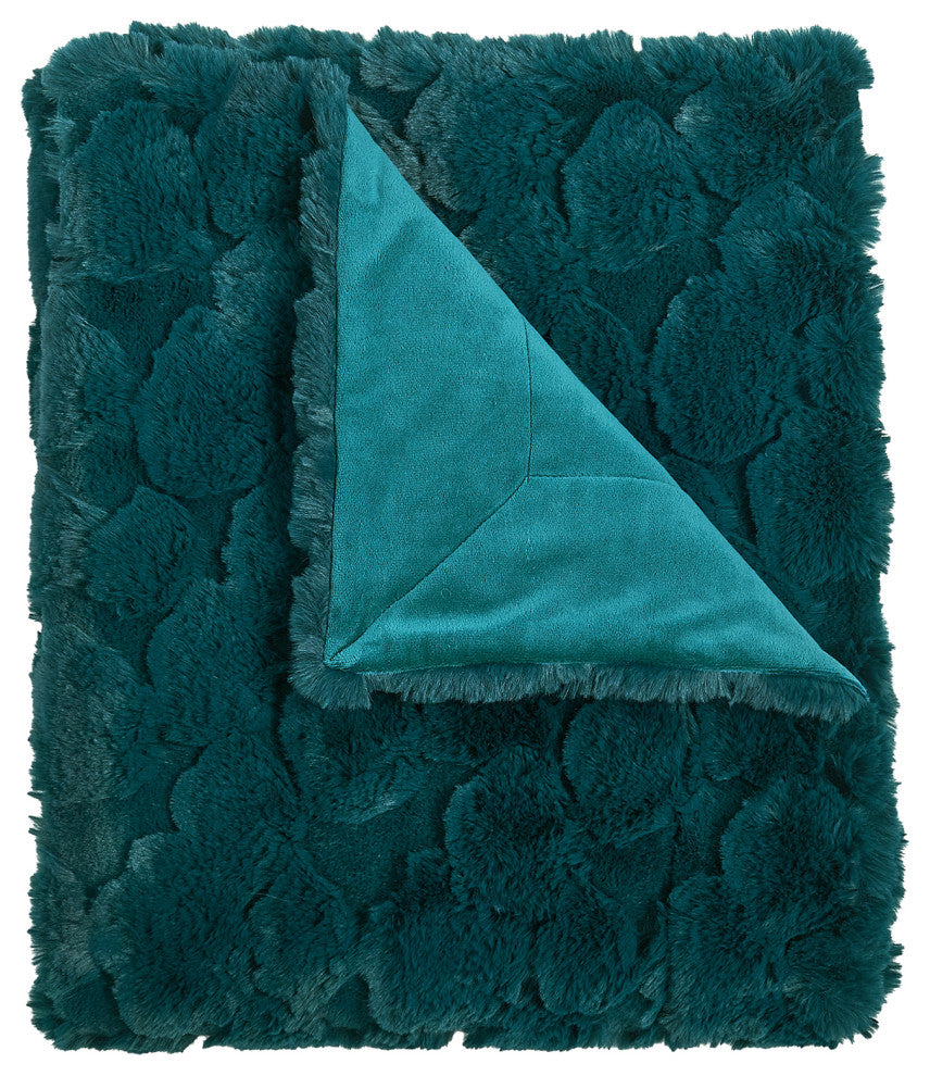 Cloud Carved Faux Fur Throw Blanket, Teal