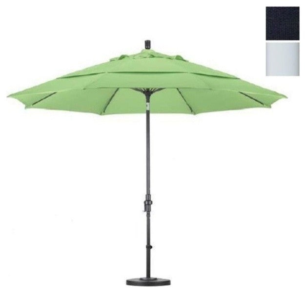 11' Matted White Collar Tilt Crank Aluminum Umbrella, Navy Blue Olefin