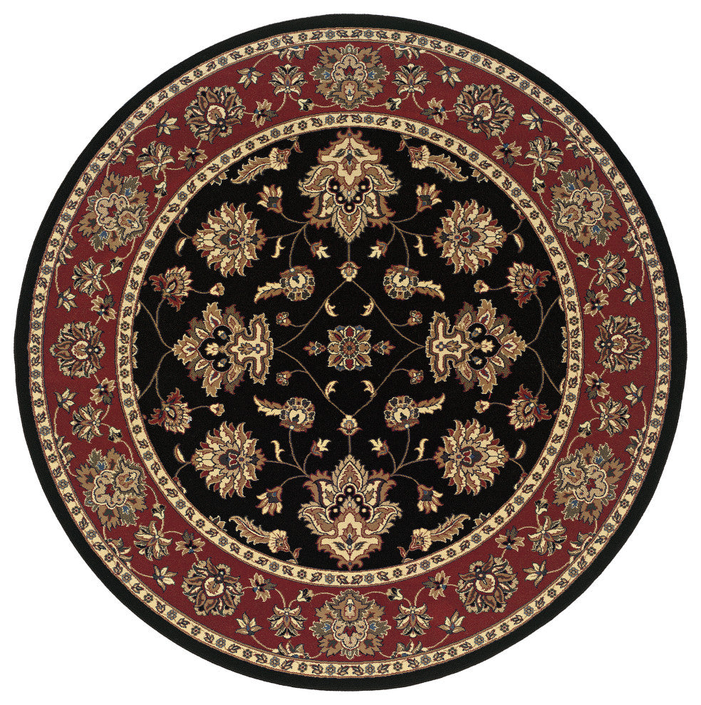 Aiden Traditional Vintage Inspired Black/Red Rug, 6' Round
