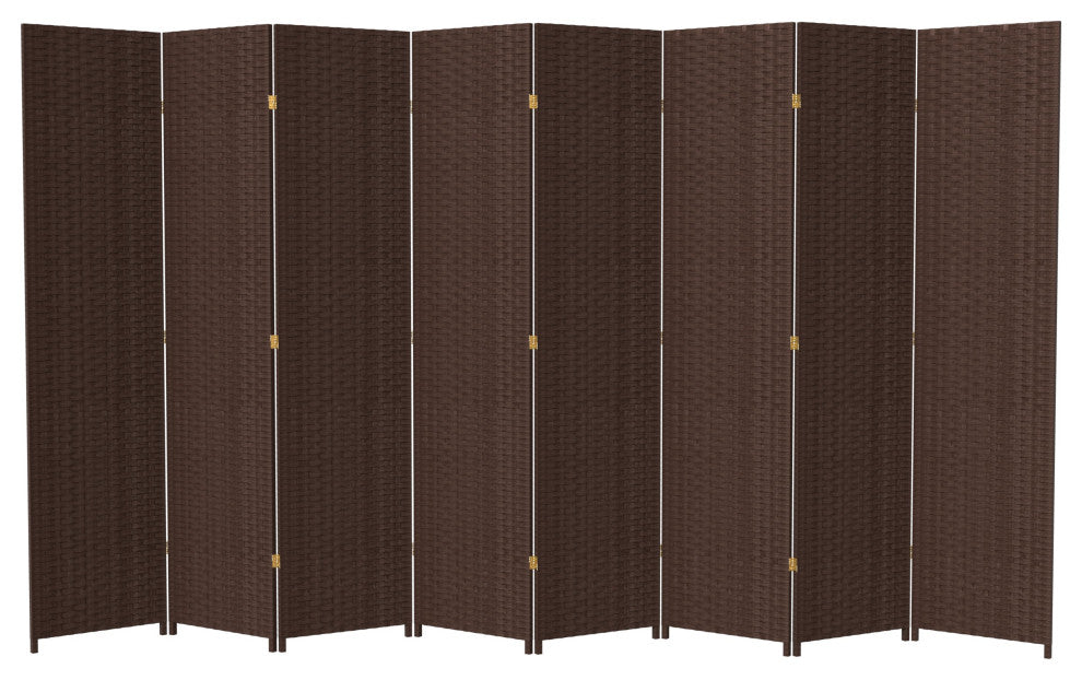 7' Tall Woven Fiber Room Divider, Dark Mocha, 8 Panel