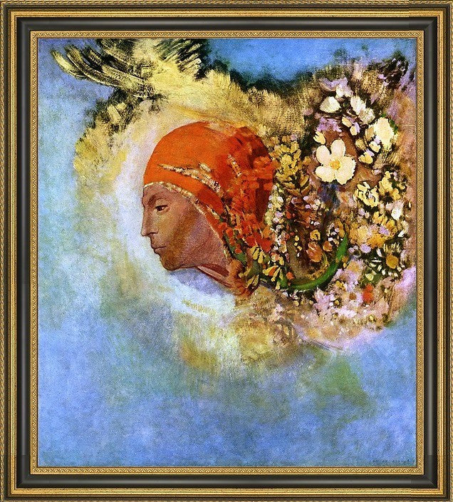 Odilon Redon Head with Flowers Framed Premium Canvas Print, 16"x20"