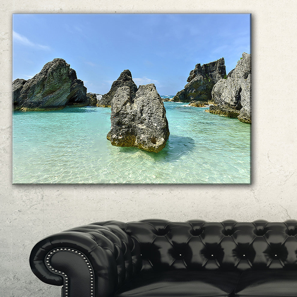 "Horseshoe Bay Cove Bermuda" Oversized Beach Canvas Artwork, 32"x16"