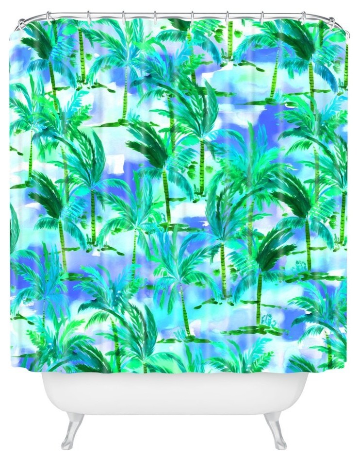 Amy Sia Palm Tree Blue Green Shower Curtain, 72"x69"