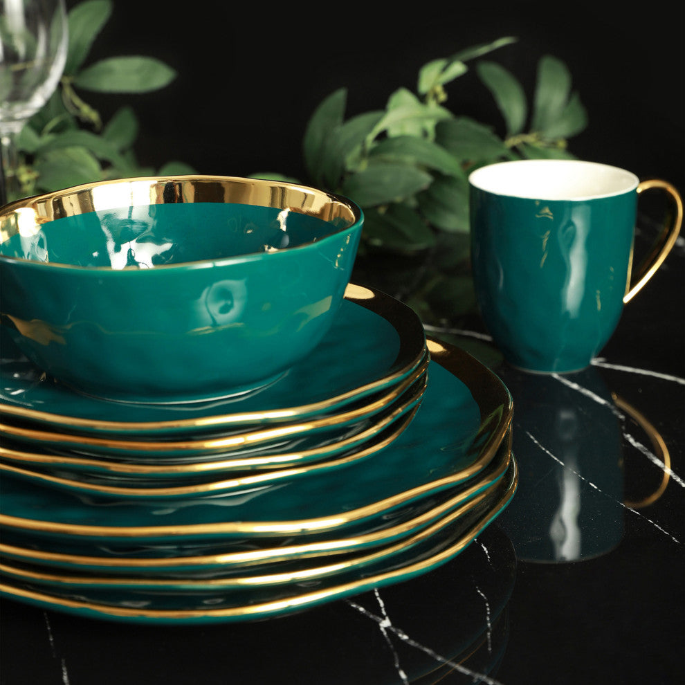 Stone Lain Florian Porcelain 32 Piece Dinnerware Set, Green