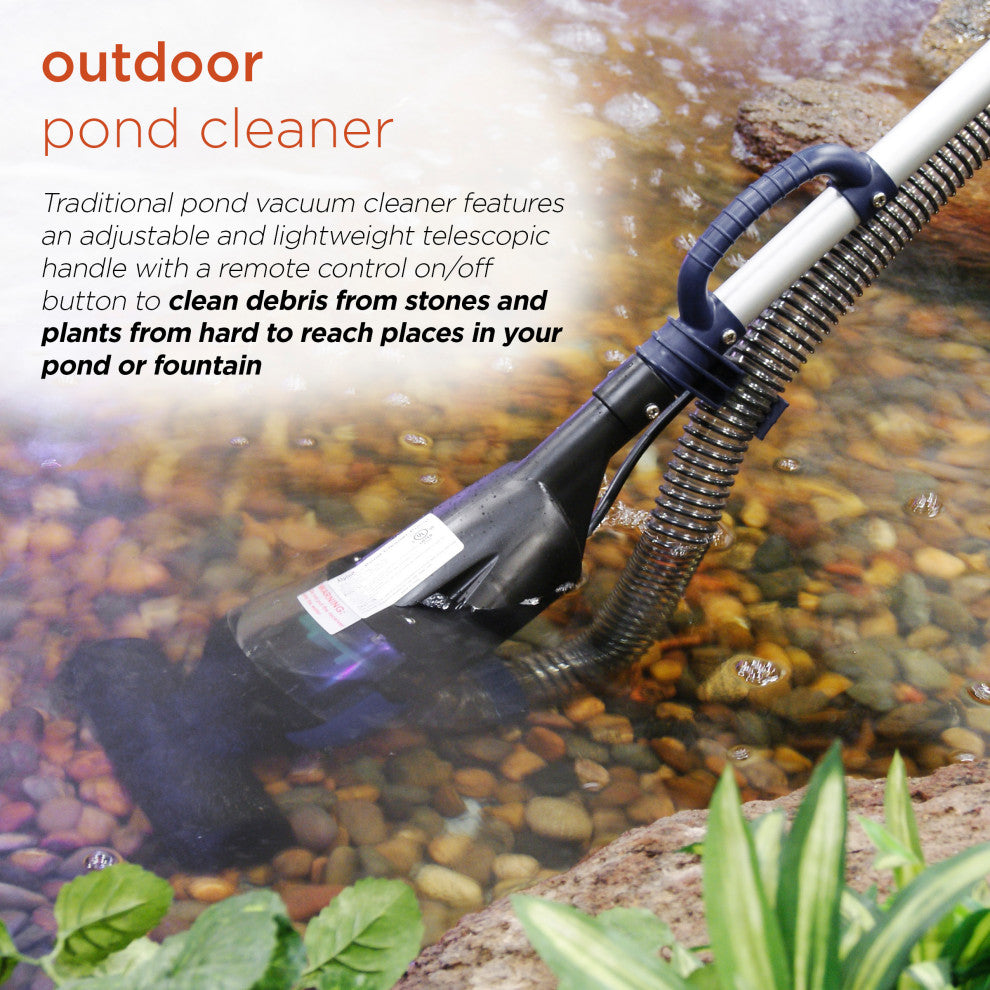 Traditional Pond Vacuum with Adjustable Telescopic Handle and 2 Brush Heads