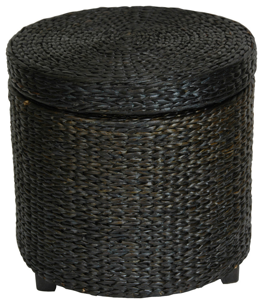 Rush Grass Storage Footstool, Black
