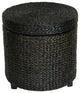 Rush Grass Storage Footstool, Black