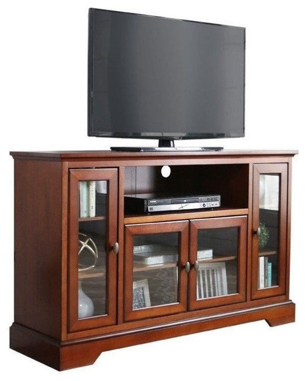 Highboy 52" Transitional Glass Wood TV Stand - Brown