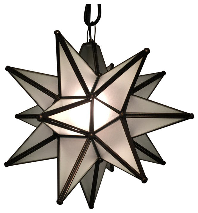 Moravian Star Light, Frosted Glass With Bronze Trim, 15" Diameter, No Mount Kit