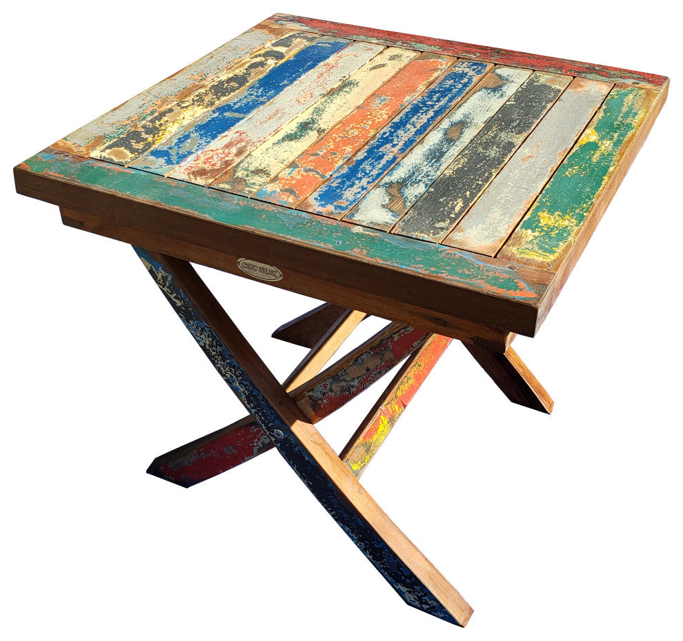 Marina Del Rey Recycled Teak Wood Boat Folding Side Table
