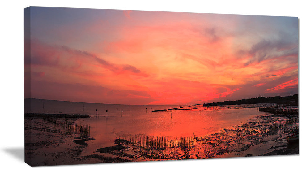 "Outstanding Panorama of Sunset in Sea" Seascape Art Canvas, 1 Panel, 60"x28"
