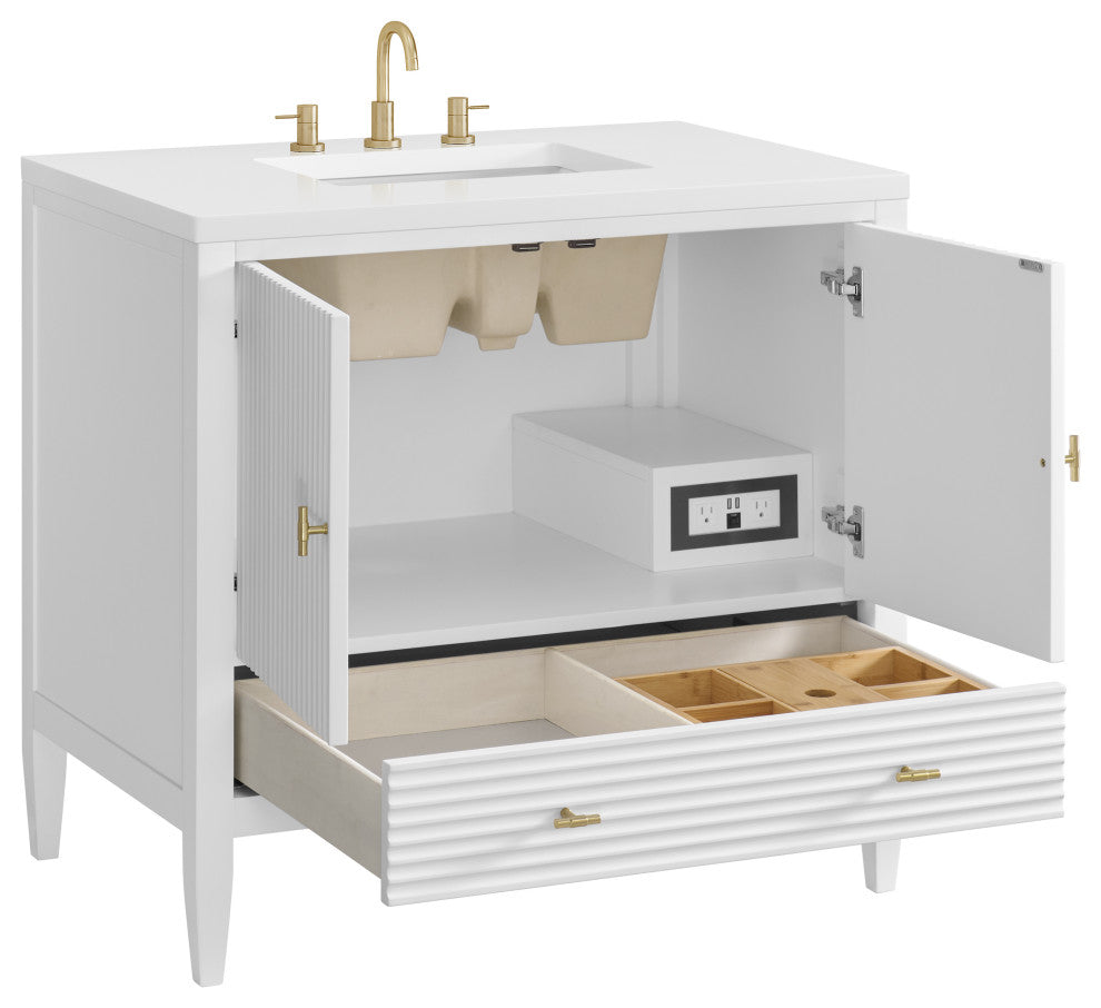 Myrrin 36" Vanity, Bright White, 3 CM White Zeus Top