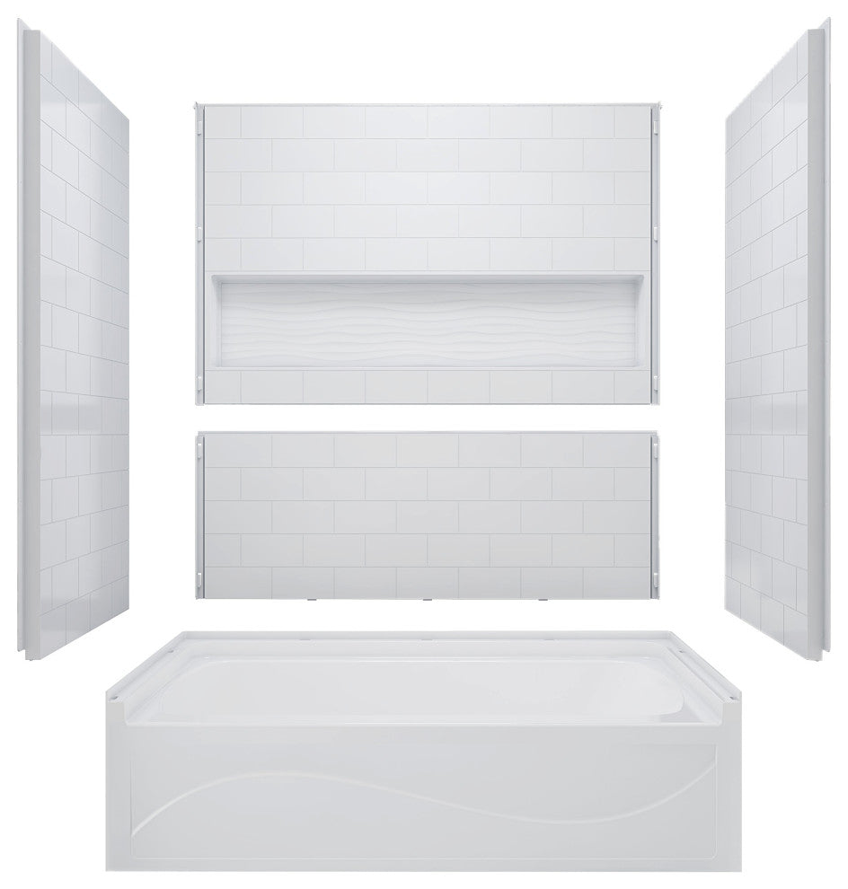 60" x 32" 4-Piece Direct-to-Stud Alcove Tub Surround, White