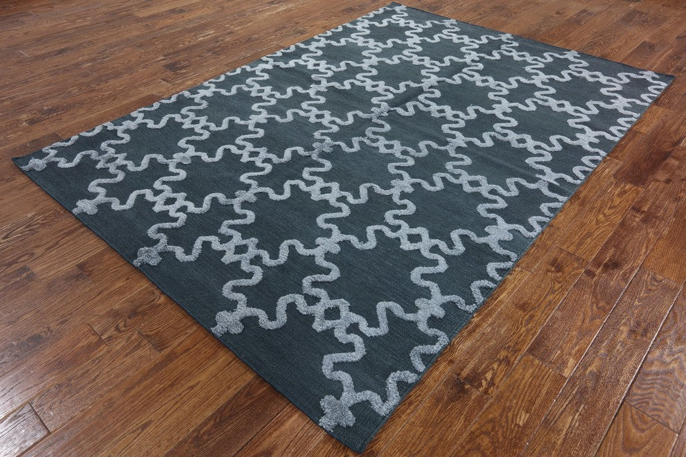 Moroccan Blue Modern Hand-Knotted Oriental Wool Rug, 6'x9'