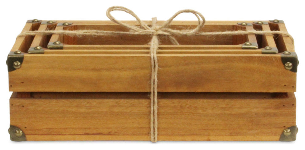 Rustic Farmstead Medium Brown Studded Wood Crate Set
