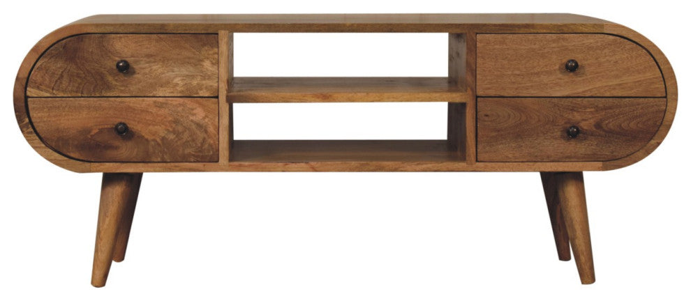 Oak-ish Circular Media Unit With 2 Open Slots