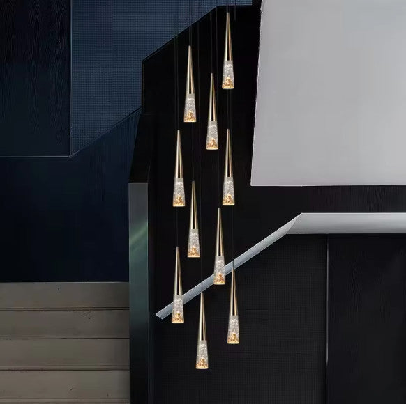 Modern Simple Crystal Staircase Chandelier Light, 1 Light, Black