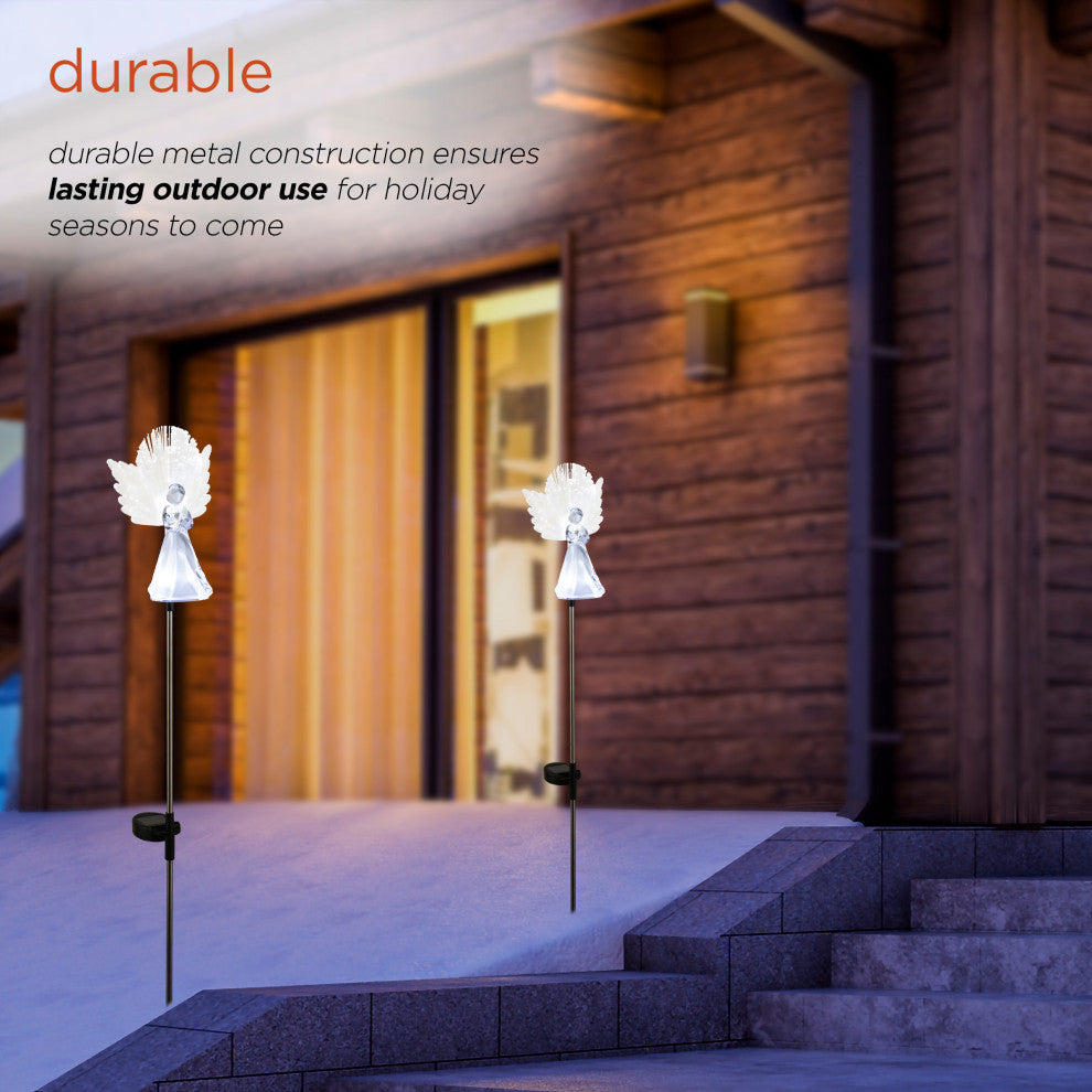 37"�H Outdoor Solar Angel Garden Stakes with Fiber Optic Wings and LED Lights
