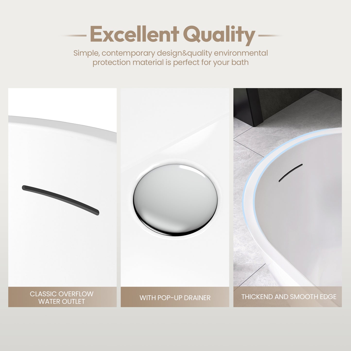 Lahore Freestanding Acrylic Soaking Bathtub, White, 59.1"l X 29.1"w