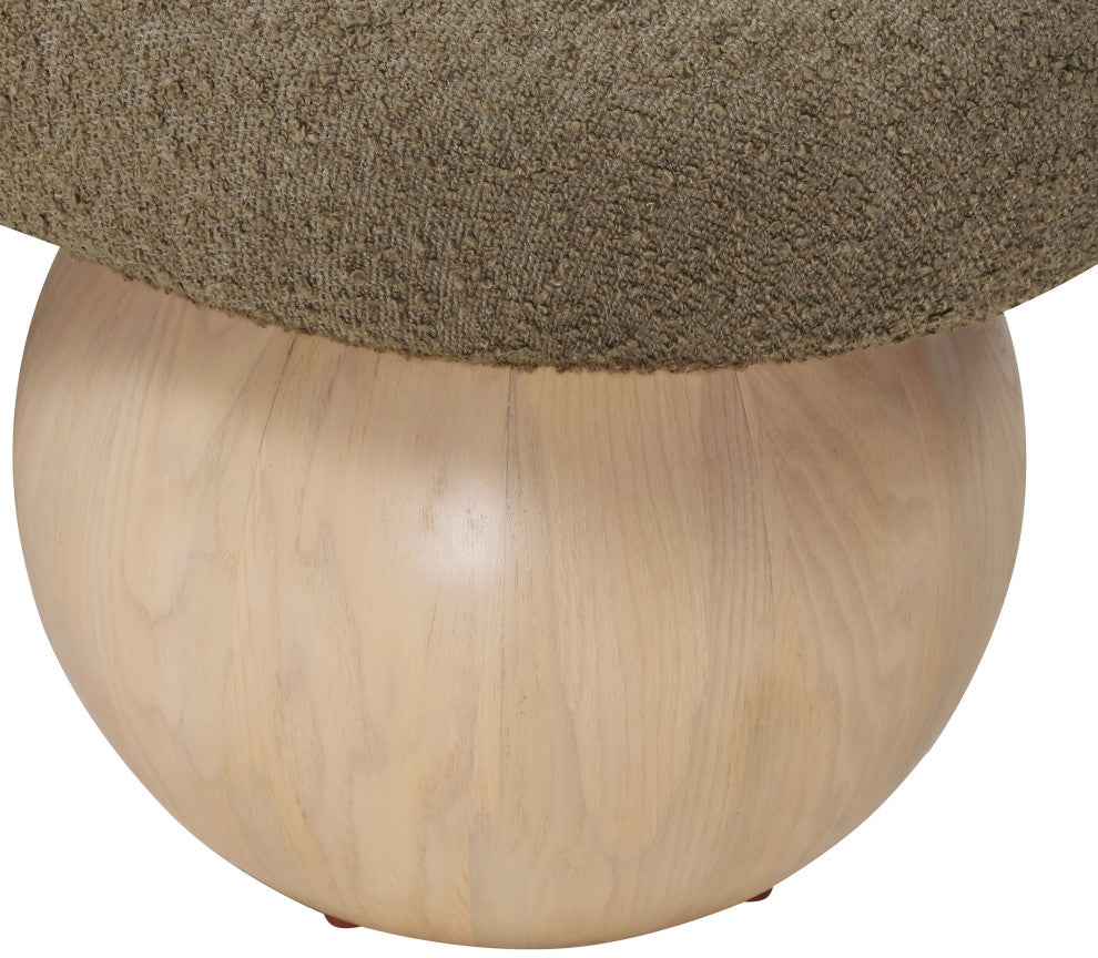 Meridian Furniture Bowie Boucle Fabric Upholstered Bench, Olive, Natural Finish