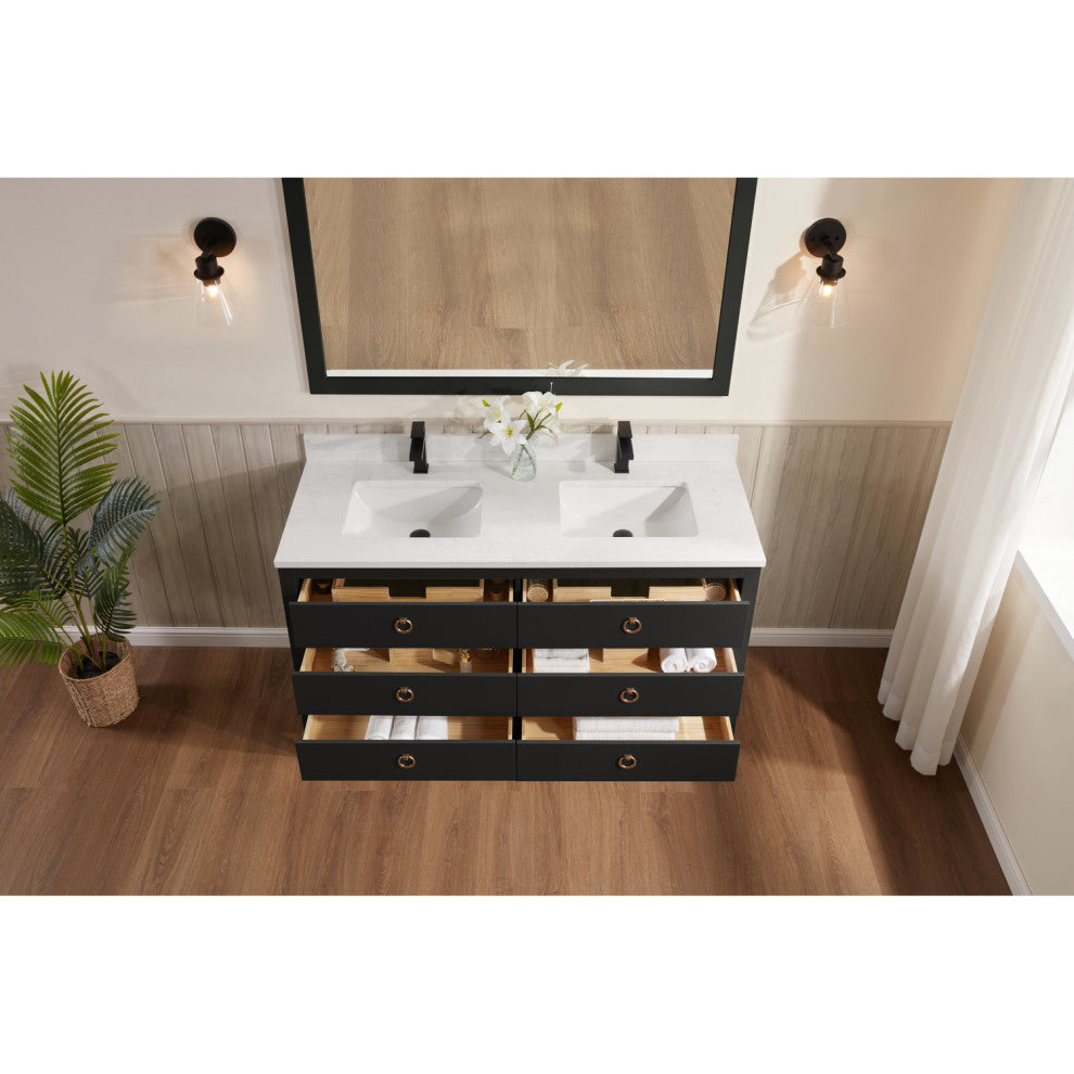 Legion Furniture WS2518 Series Bathroom Sink Vanity, Tricorn Black, 60", Artificial Stone Top, Double Sink