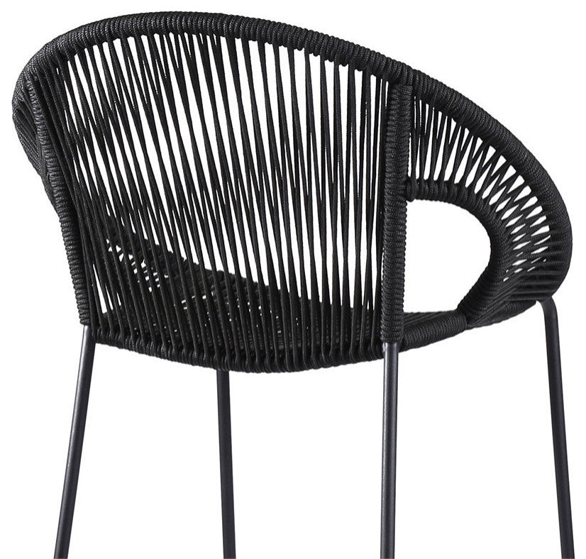 Acapulco 26" Indoor Outdoor Steel Bar Stool With Rope, Black