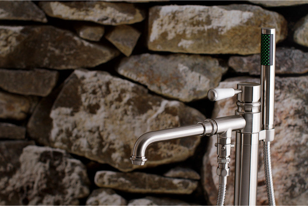 Kingston Brass Freestanding Tub Faucet With Hand Shower, Brushed Nickel