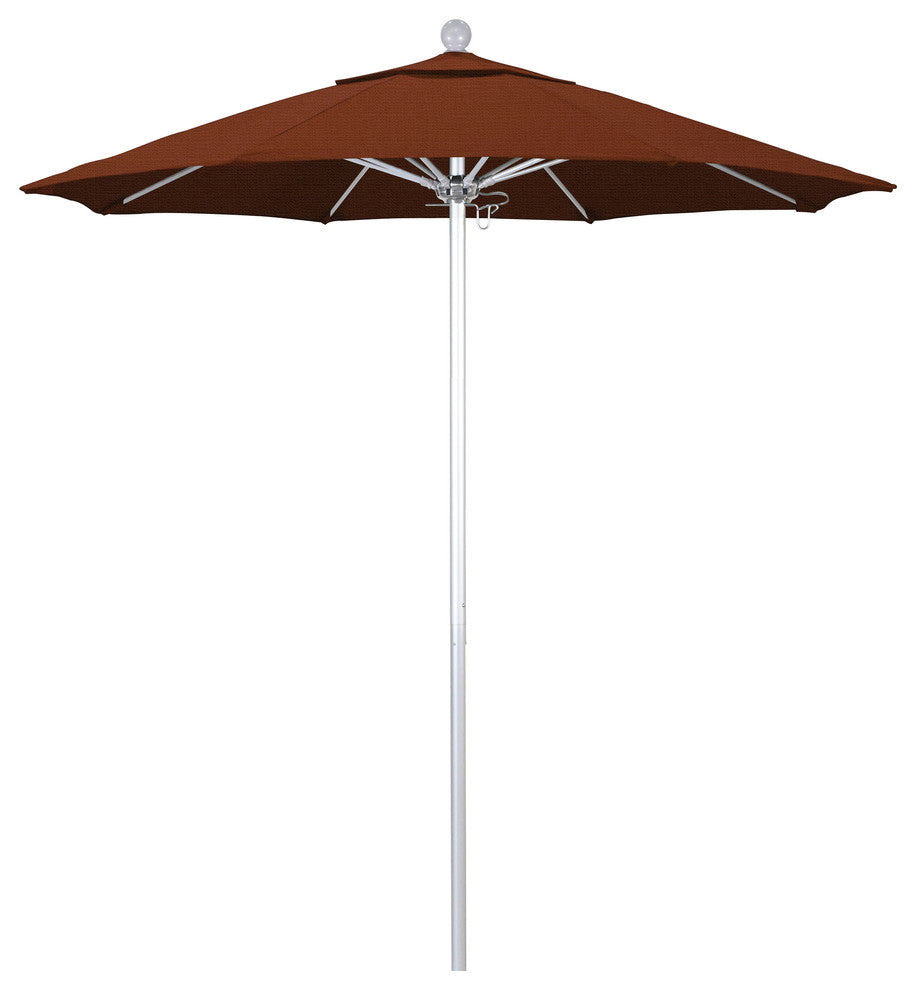 7.5' Silver Anodized Push Lift Aluminum Umbrella, Terracotta Olefin