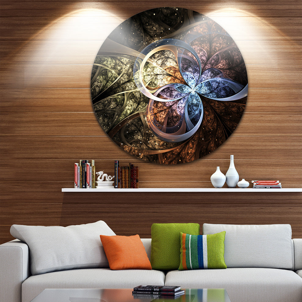 Dark Brown Fractal Flower Digital Art, Floral Round Wall Art, 23"