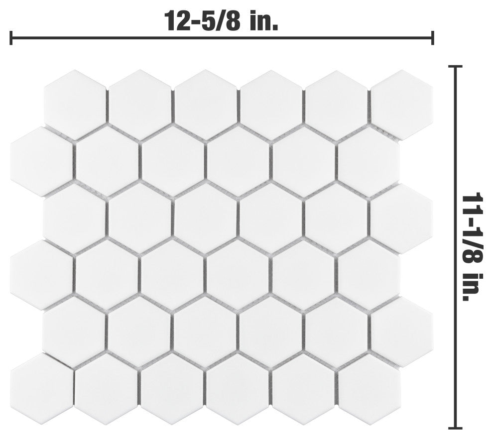 Metro 2" Hex Matte White Porcelain Floor and Wall Tile