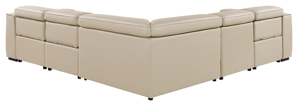 Niccolo Italian Leather 5-Piece L-Shaped Power Reclining Sectional, Beige
