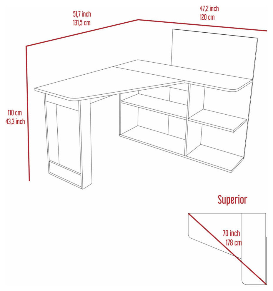 Fresno Computer Desk, With 4 Shelves, Gray Oak