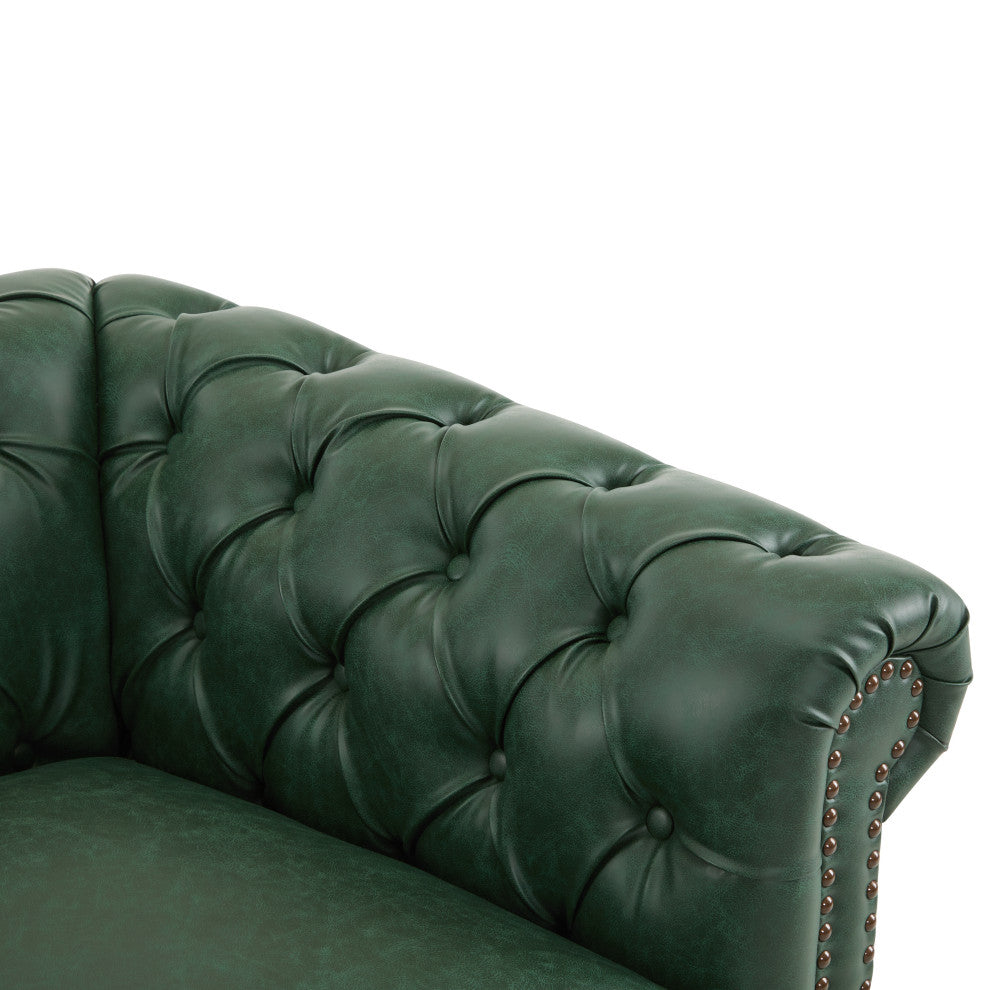 GDF Studio 360° Upholstered Tufted Swivel Club Chair, Green, Faux Leather