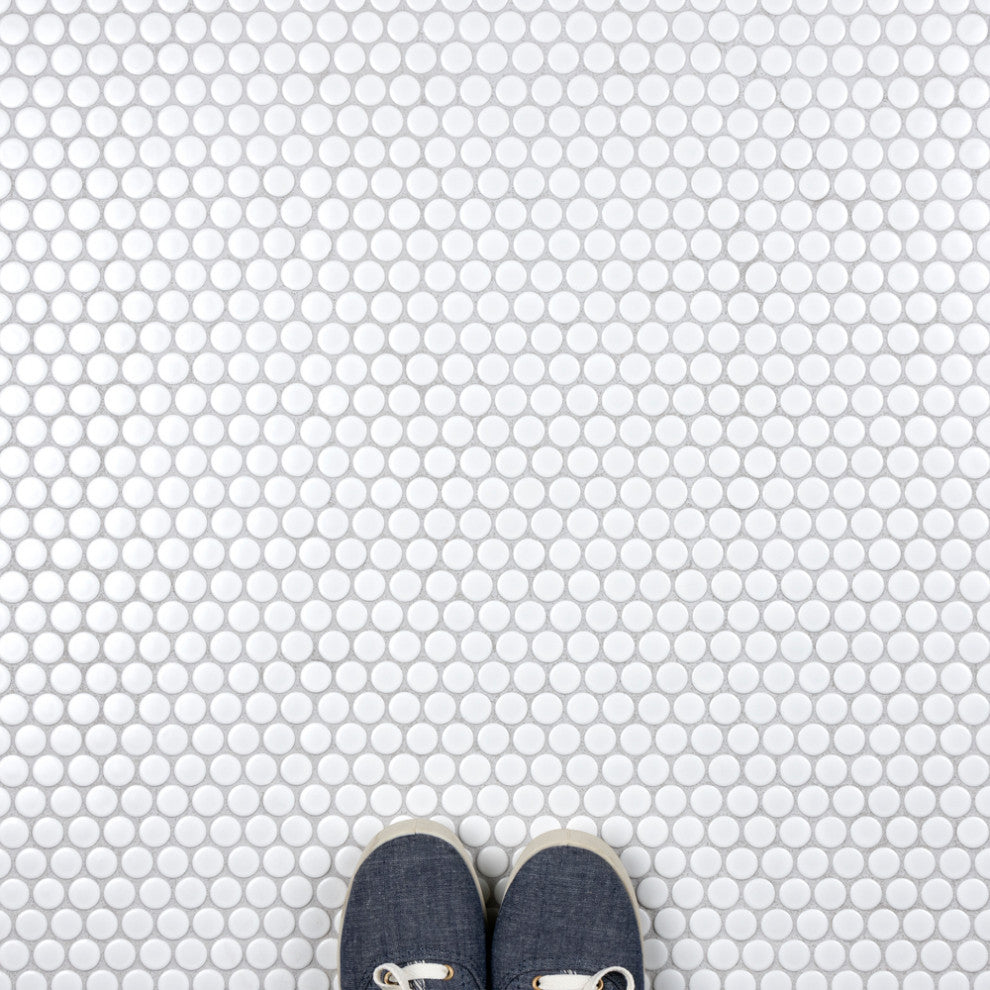Metro Penny Round Porcelain Mosaic Floor and Wall Tile, Matte White