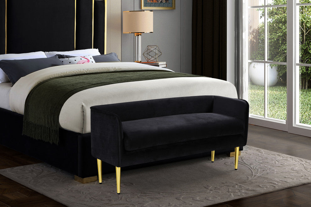 Audrey Velvet Upholstered Bench, Black